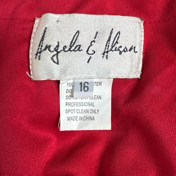 Angela & Alison Red Beaded One Sleeve Prom Formal Mini Short Dress Women 16 - Picture 9 of 10